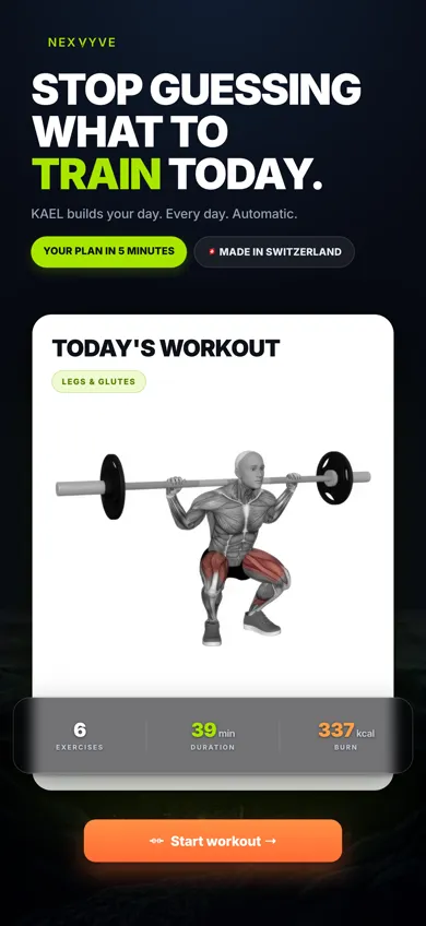 NEXVYVE “Your workout today” screen with the exercise video and the start button