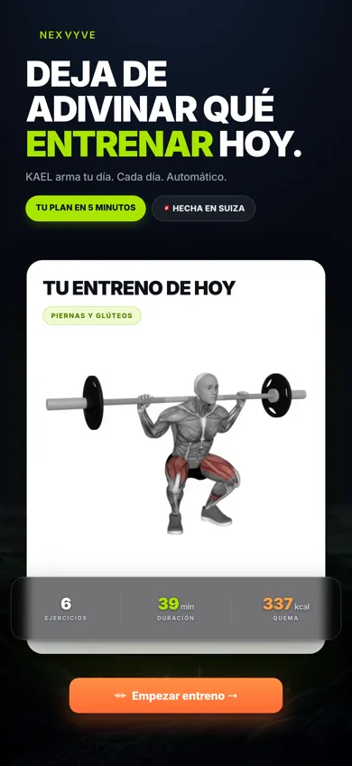 Pantalla «Tu entreno de hoy» de NEXVYVE con el vídeo del ejercicio y el botón para empezar